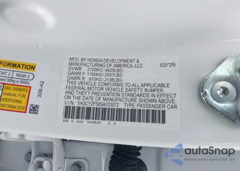 2025 Honda Accord Hybrid Sport из США, поврежденный, VIN 1HGCY2F58SA033072